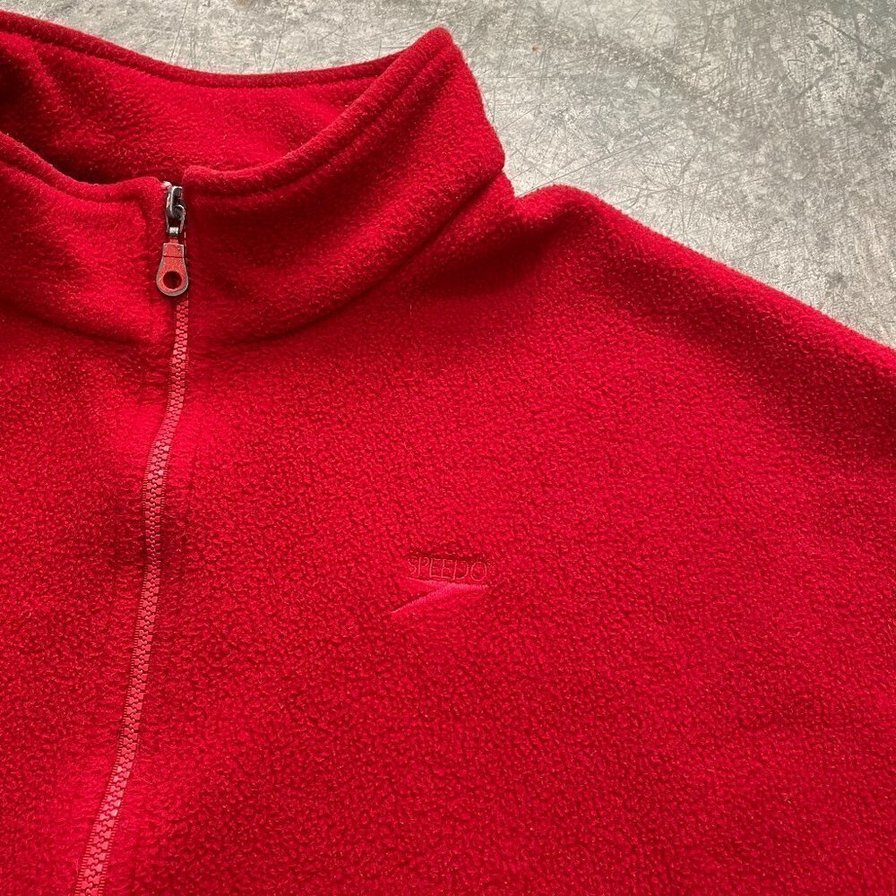 Vintage Speedo 80s 90s Fleece Embroidered Logo Red Full Zip Sweatshirt Jacket